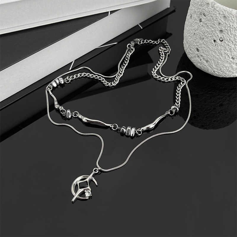 Titanium Steel Double Layer Star Cross Necklace For Man Women Luxury Design Hip Hop Clavicle Chain Fashion Wholesale