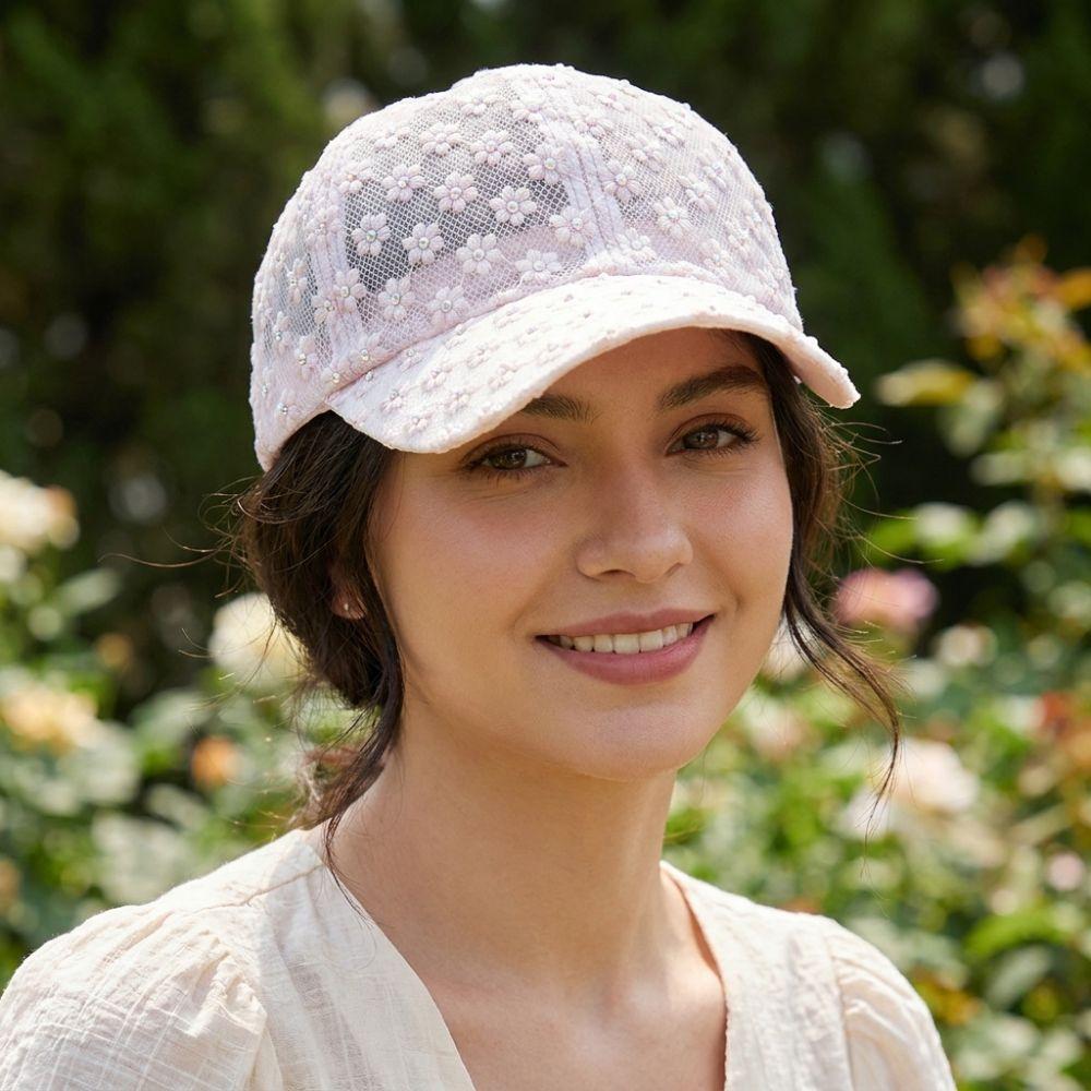 Gorra de Béisbol Ligera de Verano Bordado de Flores Sombrero para el Sol para Exteriores Moda Femenina