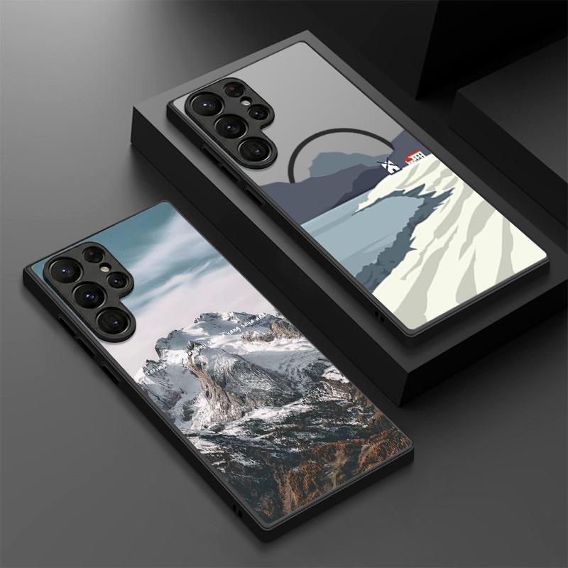 Magnetisch Für Magsafe Hülle Für Samsung Galaxy S26 Ultra S25 Edge S24 S23 S22 Plus S21 FE Berge und Flüsse Landschaft Hybrid Mattes Cover