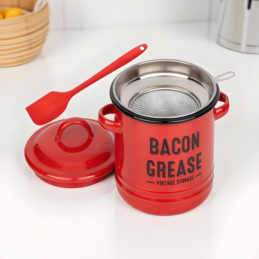 Grease Container for Kitchen Large Capacity Grease Strainer and Container for Baking Roasting Meal Prep Holiday Camping