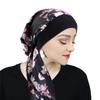 Women Satin Printed Turban Hat Stretch Wide-brimmed Nightcap Fashion Pre-tie Turban Wrap Head Cap Casual Durag Pirate Hat