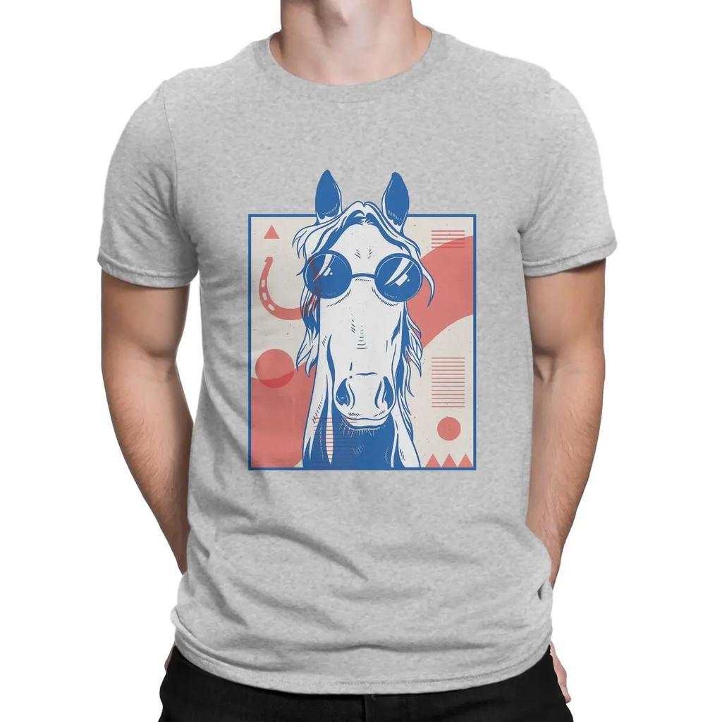 Horses Simplicitys Newest TShirt for Men Abstract Horse Round Collar Pure Cotton T Shirt Distinctive Birthday Gifts OutdoorWear