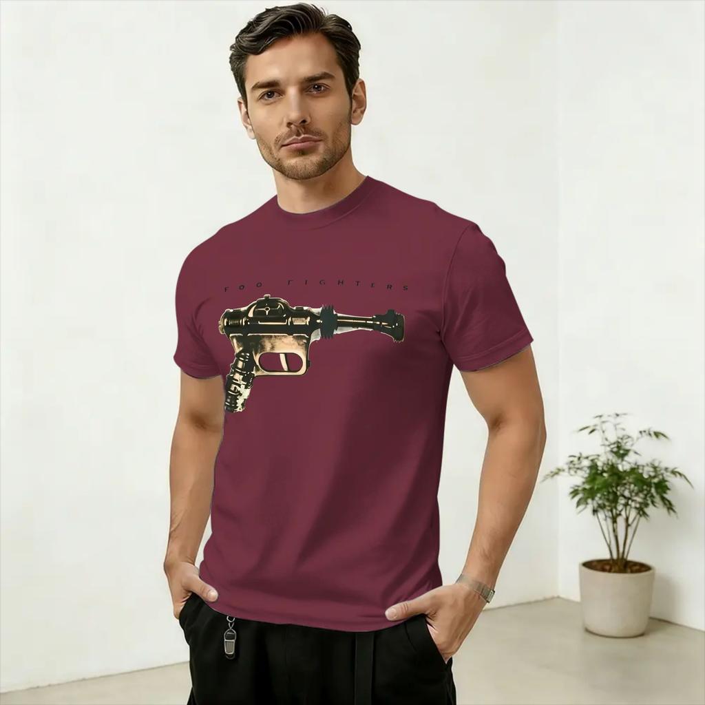 Vintage TShirt Summer Foos FFighters Gun Art Trendy Cool TShirts Cotton Tshirt for Unisex Awesome Cheap Short Sleeve Tops