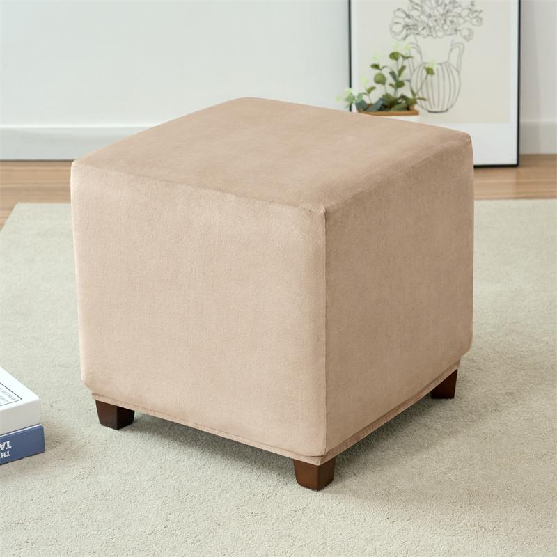 Velvet Square Ottoman Cover Soft Elastic Footrest Stool Slipcover Furniture Protector for Living Room