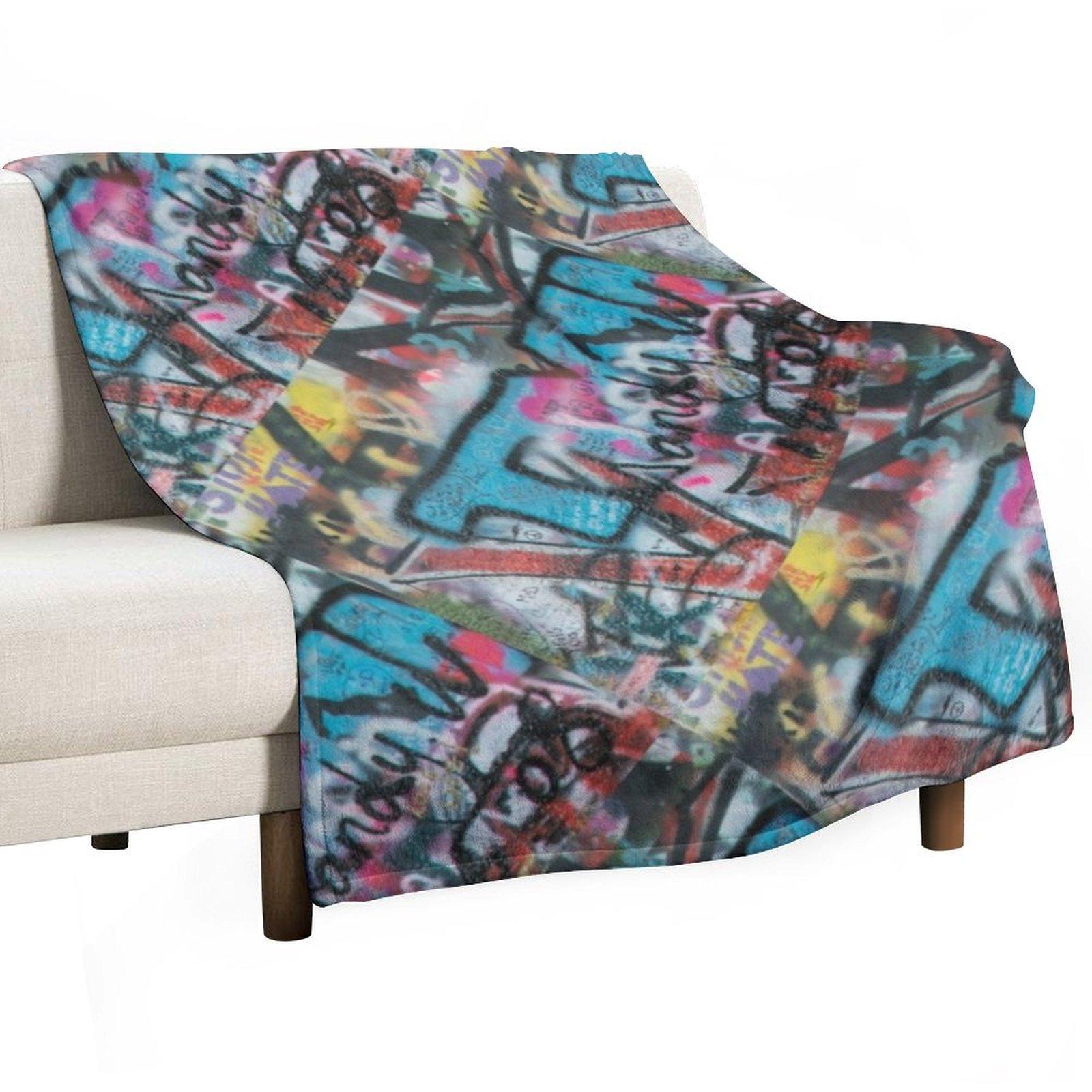 Graffiti pattern Throw Blanket Plush Flannel Vintage Camping Blankets 30x40in