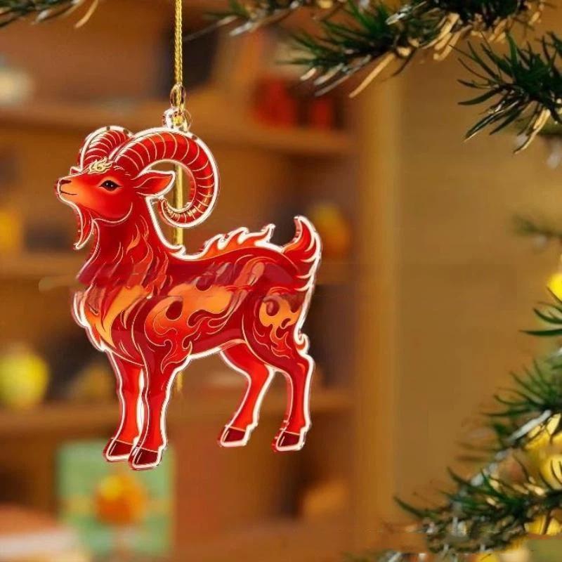 Acrylic Chinese Zodiac Goat Hanging Ornament Auspicious Red Gold Design For Spring Festival Year Home Decoration