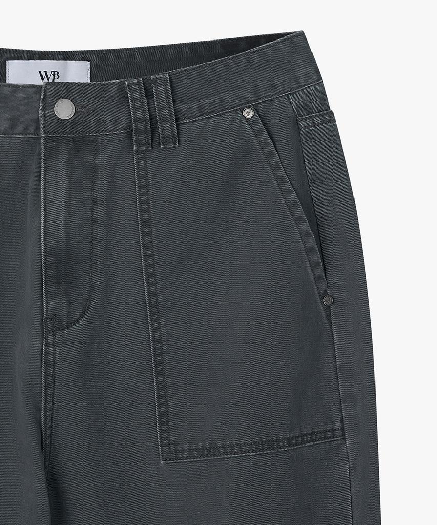 WEST GRAND BOULEVARD Cut-Off Vintage Loose Straight Fatigue Pants Washed Charcoal