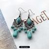Temperament Retro Turquoise Earrings, Ancient Silver Water Drop Fringed Earrings, Women's Versatile Long Ear Jewelry