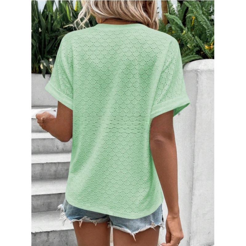 YYFS Women's Fashion Casual Summer Spring Solid Color Print Short Sleeve V-Neck Blouses & Shirts