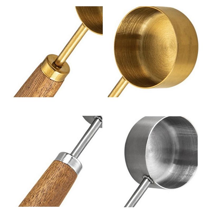 15 ml Messlöffel aus Edelstahl mit flachem Boden, aufhängbar, Messbecher, rostfrei mit Holzgriff, Küchenkaffeemesswerkzeuge