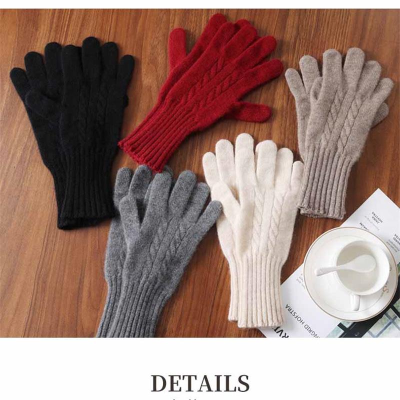 100% Wool Women Touchscreen Wool Gloves with Wrist Warmers Knitted Cable Warm Soft Winter Gloves