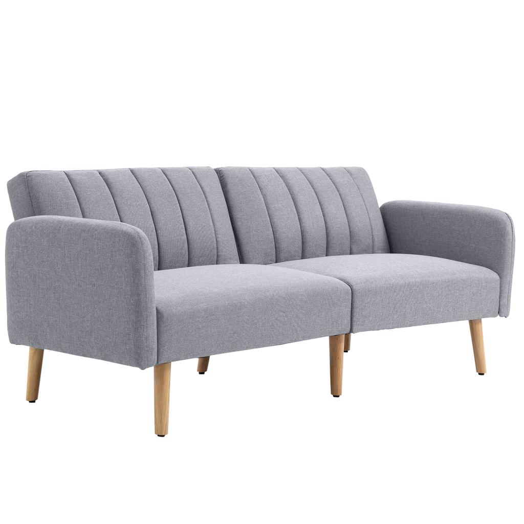 Sofa Bed 2 Seater Fabric Sofa Sofa With Sleeping Function Linen Like Polyester Rubber Wood 173 X 75 X 73 Cm Gray