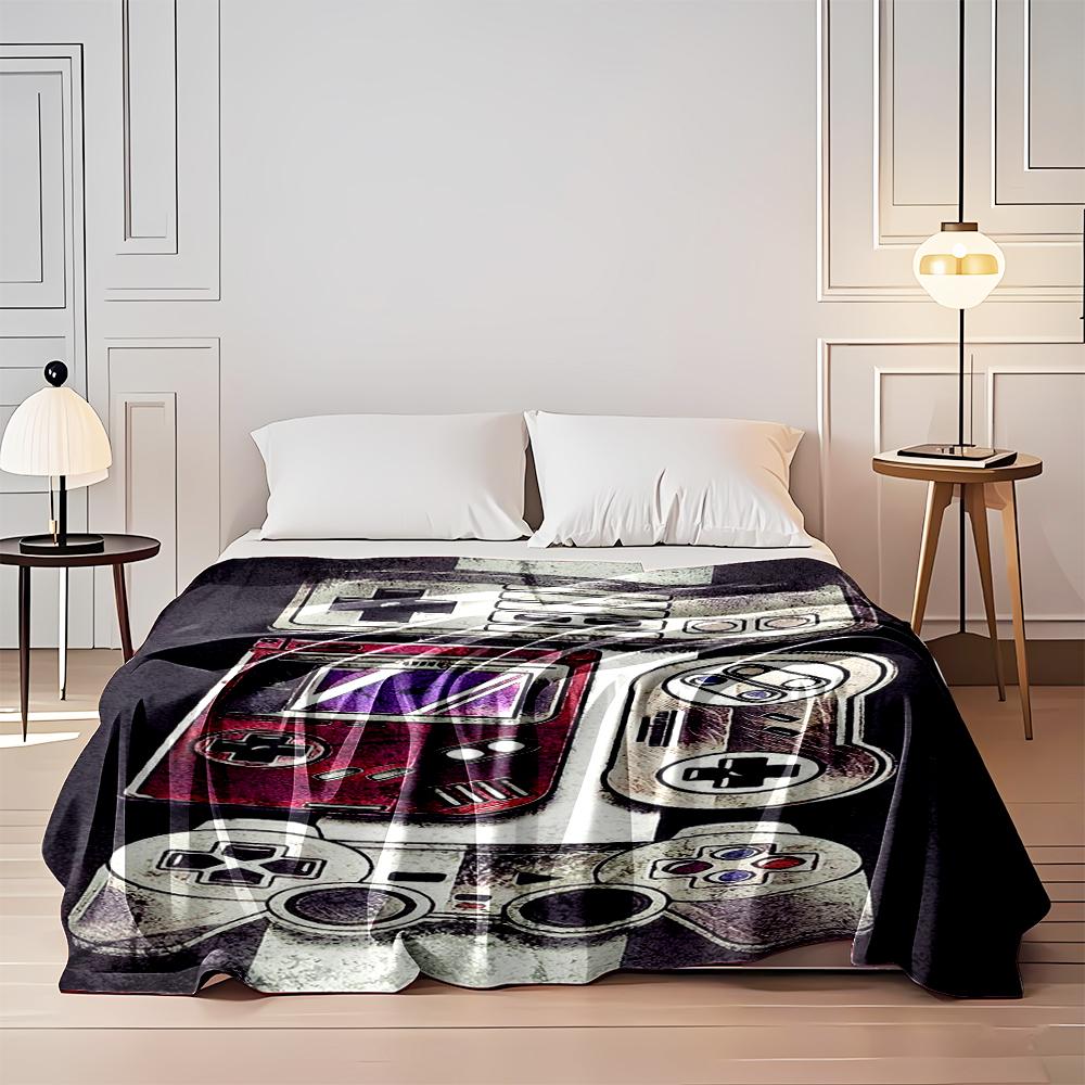 Retro Gaming Consoles and Controllers Design Flannel Blanket for Bedroom, Living Room, Sofa, and Nap Sofas