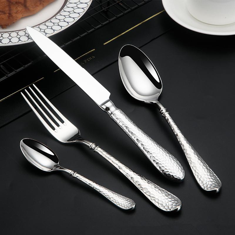Heavy Hammer Pattern 304 Stainless Steel Cutlery Set Water Cube Buffet Knife Fork Spoon Hotel Tableware Beauty Table Accessories