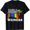 Easily Distracted By Weiners Dachshund Rainbow Print Graphic Tee Casual Cotton TShirt