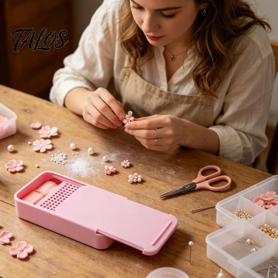 Powder Box with Sliding Cover Cornstarch Tapper for Polymer Clay, Container Removable Filter & Brush, Anti-stick Tool Clay Cutter Pottery Tools