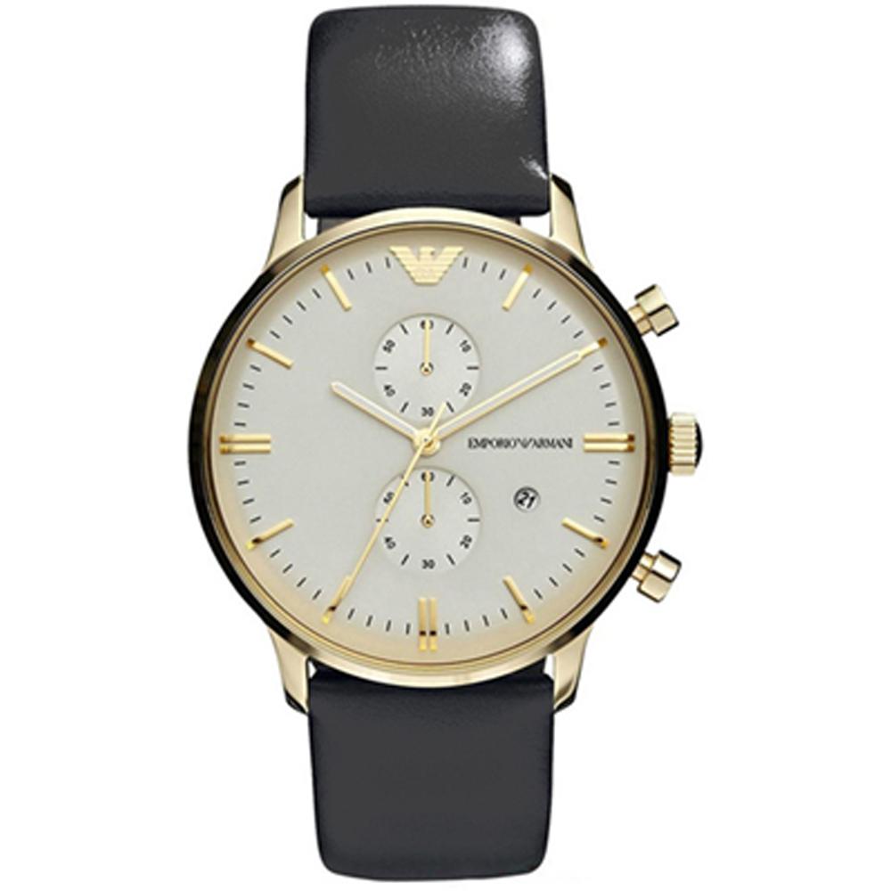 Emporio Armani Historical Collection Gianni XLarge Beige Grey Leather Men s Quartz AR0386 бежевый