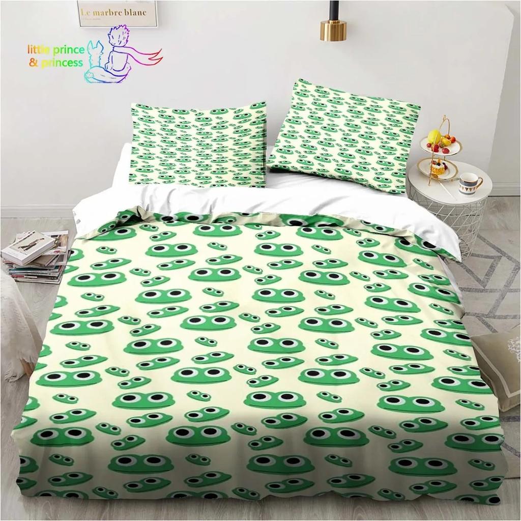 Kawaii Cute Cartoon Frog Comfortable Duvet Quilt Cover Pillowcase Bedding Set Children Bedroom Decoration Home Textile