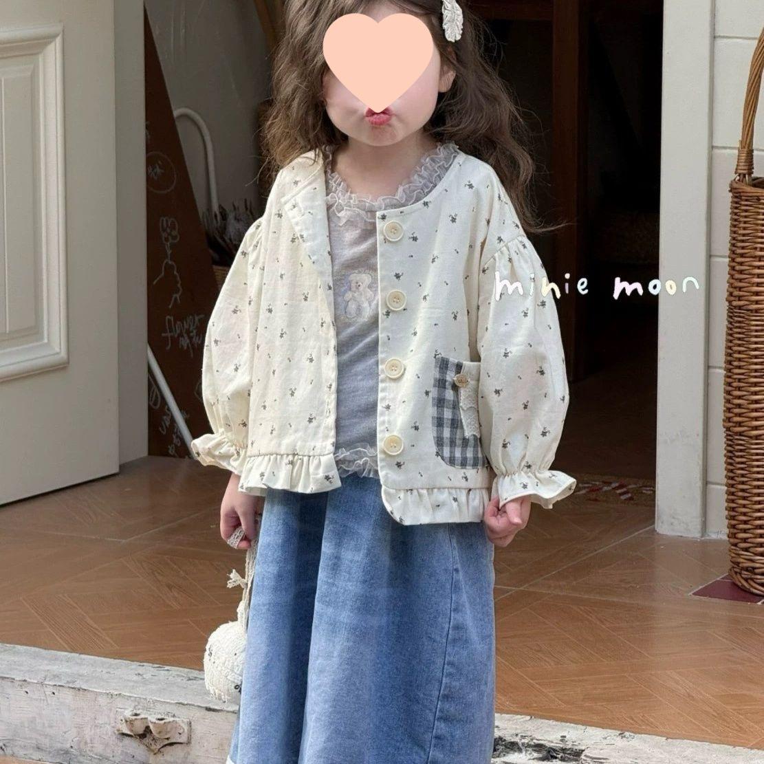 

Фанма Весна 2025: Хлопковая куртка для девочек-малышек с цветочным и клетчатым принтом - Корейский стиль 80