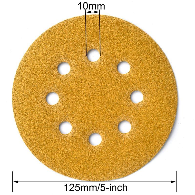 100PCS 5-Inch 8-Hole Hook and Loop Sanding Discs 120-Grit Random Orbit Sandpaper, 100-Pack