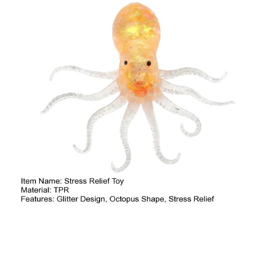 Clear Glitter Octopus Toy Stress Fidget Toy Relief Octopus Simulated Sea Animal Squeeze Sensory Toy