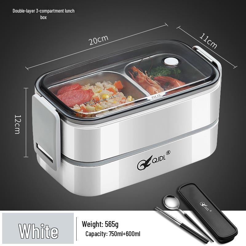 Bento Lunch Box a Doppio Strato in Acciaio Inossidabile, Contenitore Adatto al Microonde per Ufficio e Studenti