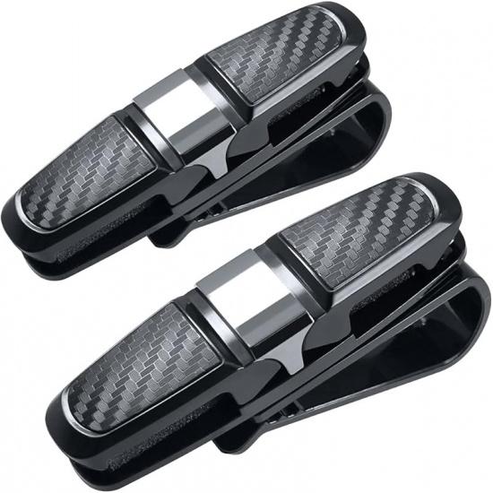 2 Pack Glasses Holders For Car Sun Visor, Sunglasses Eyeglasses Mount With Ticket Card Clip - Black
