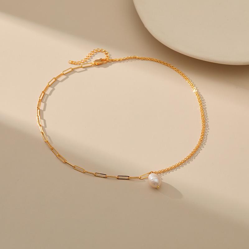 Irregular Natural Freshwater Pearl Paperclip Chain Niche Design Clavicle Necklace