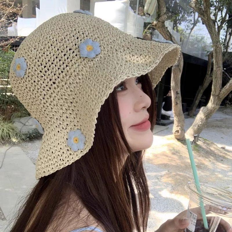 

Summer Straw Fisherman Hat Wig One Female Twist Braid Long Straight Hair Big Wave Sun-Proof and Breathable Refreshing Stylish Beige + cold brown long straight