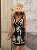 Women's V Neck Spaghetti Strap Mini Wrap Dress Loose Waist Tropical Geometric Print Side Tie Casual Beach Dress