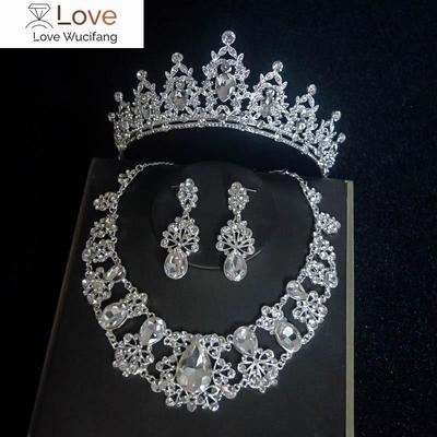 Conjuntos de Joyería Nupcial de Cristal con Forma de Gota de Agua de Moda para Mujer Tiaras de Pedrería Conjunto de Corona Collar Pendientes Conjunto de Joyería para Vestido de Novia