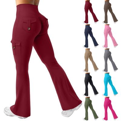 High Waist Flare Cargo Yoga Pants for Women with Pockets Stretchy Athletic Workout Trousers for Gym Fitness Hiking Running