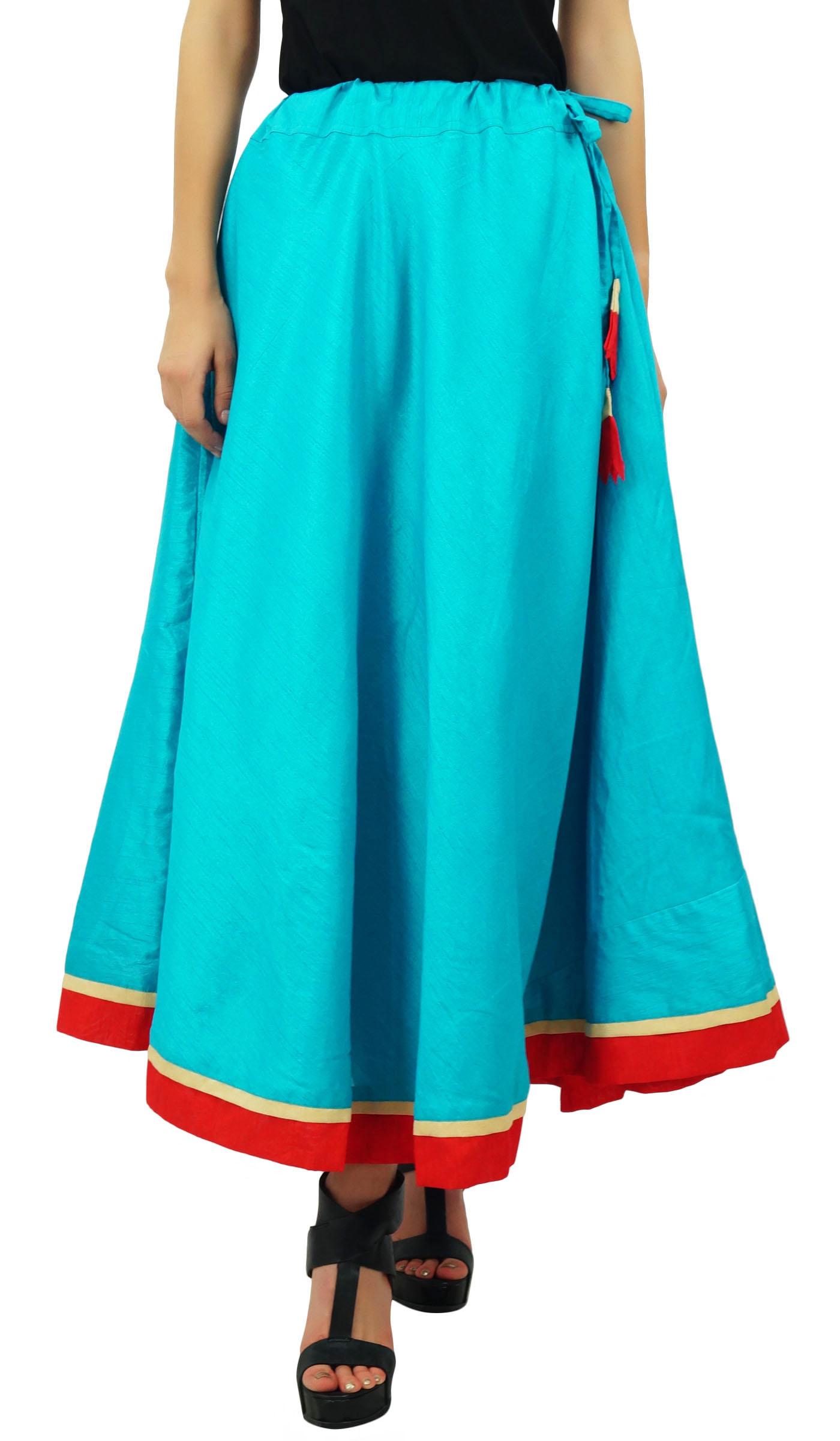 

Bimba Women Long Maxi Cotton Skirt A-Line Flaired Skirts With Drawstring 8 бірюзовий