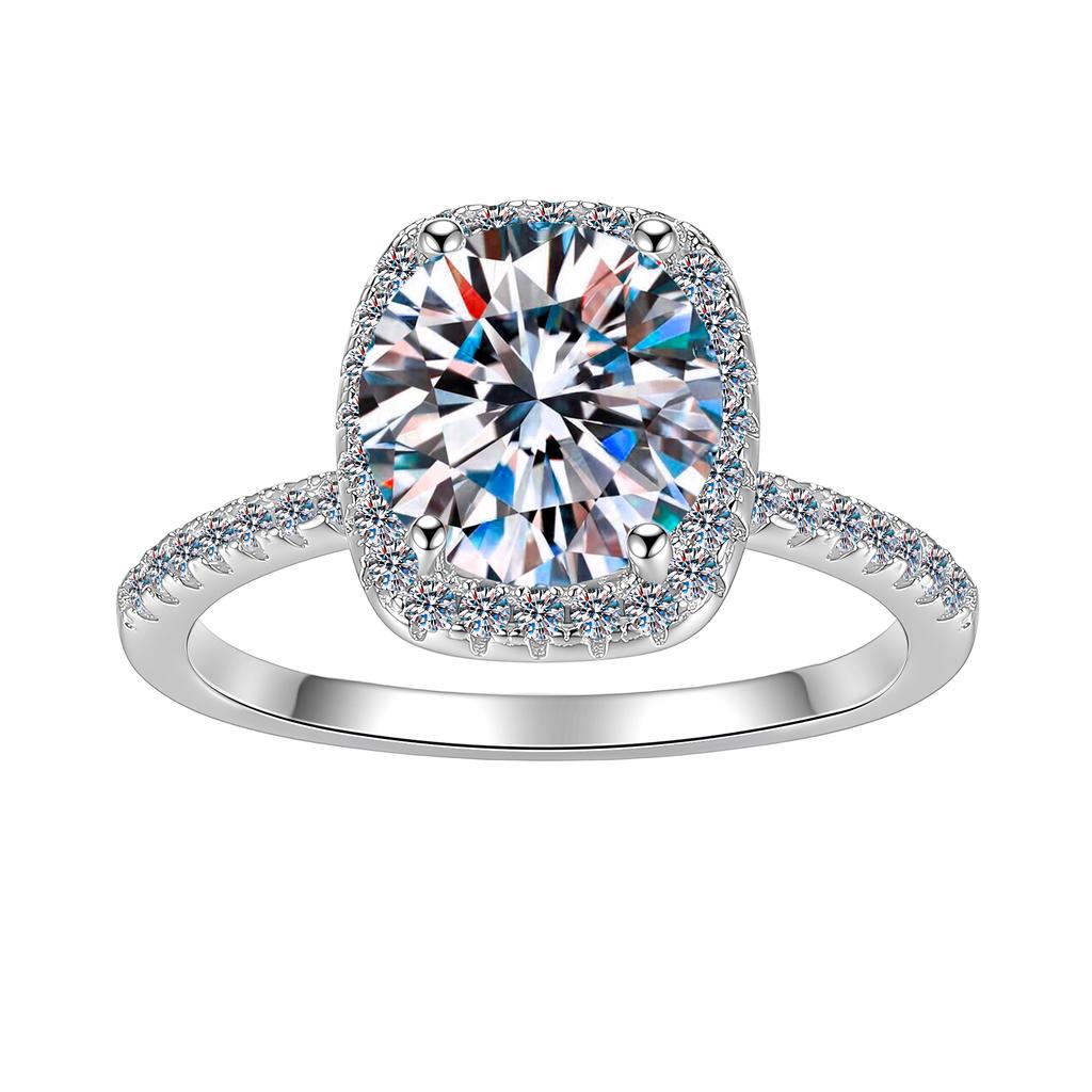 Classic Style S925 Sterling Silver GRA Certificate 2CT Round Cut VVs1 Moissanite Halo Engagement Ring for Women Jewelry