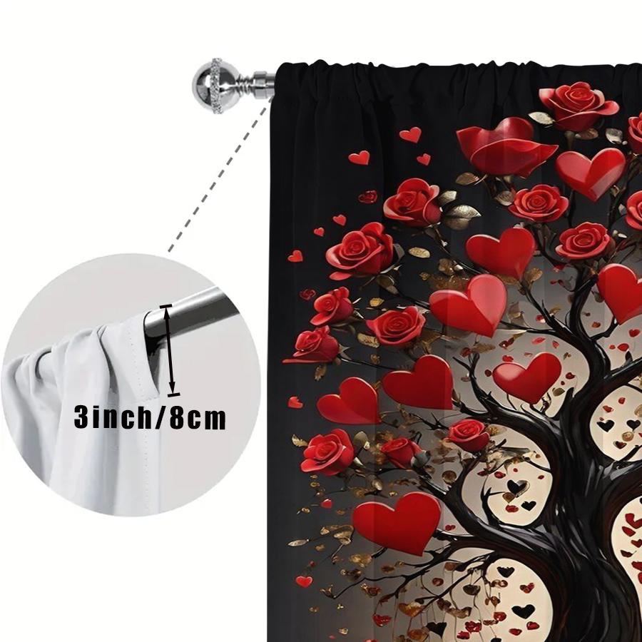 2 PCS Romantic Rose Heart Tree Printed Curtains Flat Print Valentine's Day Window Decor Living Room Bedroom Decor