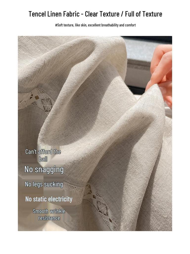 Tencel Linen Wide-Leg High-Waisted Women's Pants - Spring/Summer 2026, Ice Silk, Floor-Length, Casual Straight Fit