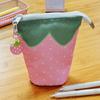 Cute Strawberry Pen Bag Foldable Large Capacity Pencil Holder Cylindrical Stand Up Cartoon Pencil Case Students Supplies