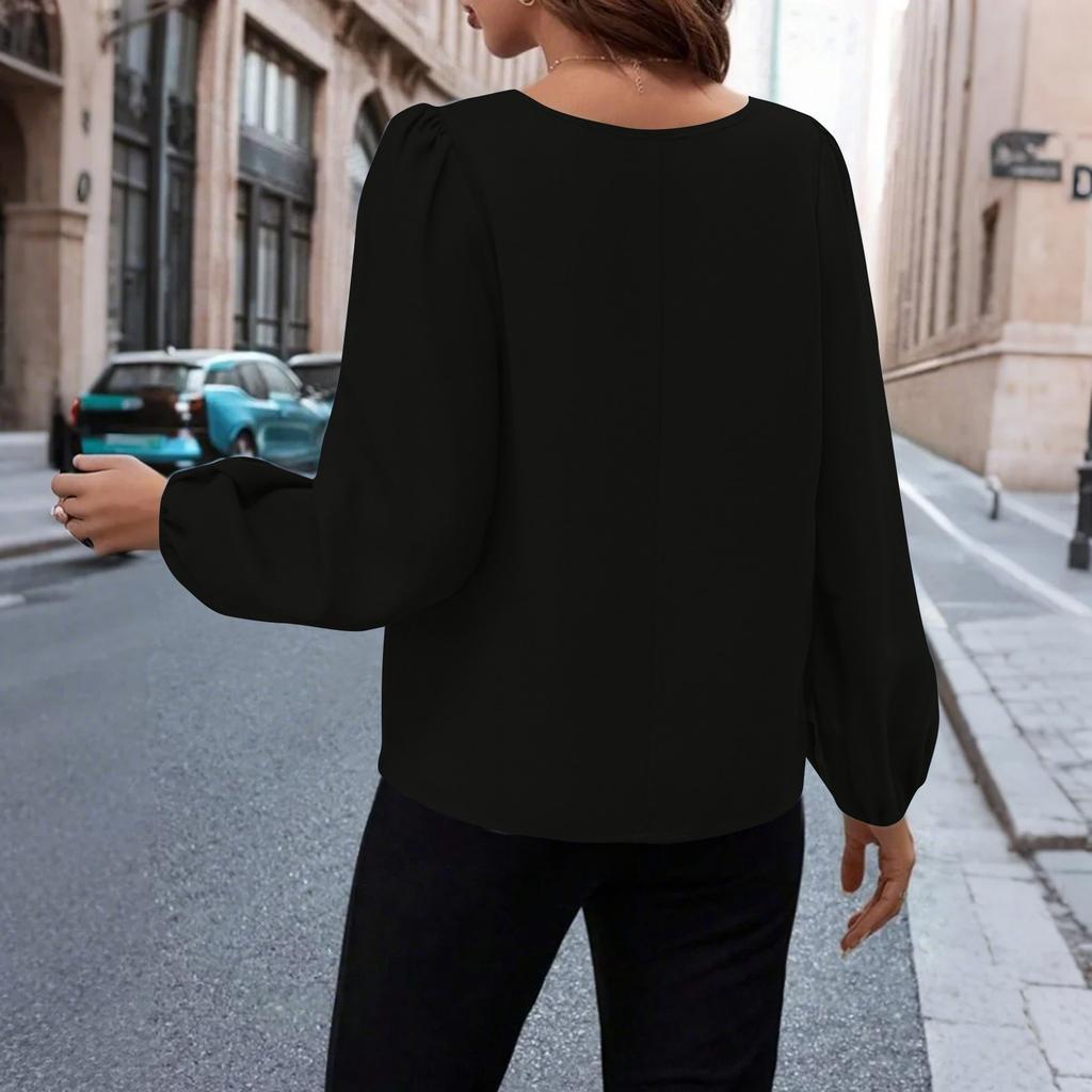 Women's Fashion Casual Solid Color Satin Shirt Casual Pleated Long Sleeve Top