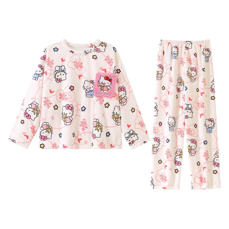 Girls Flannel Pajama Set Cartoon Warm Homewear Kids Winter
