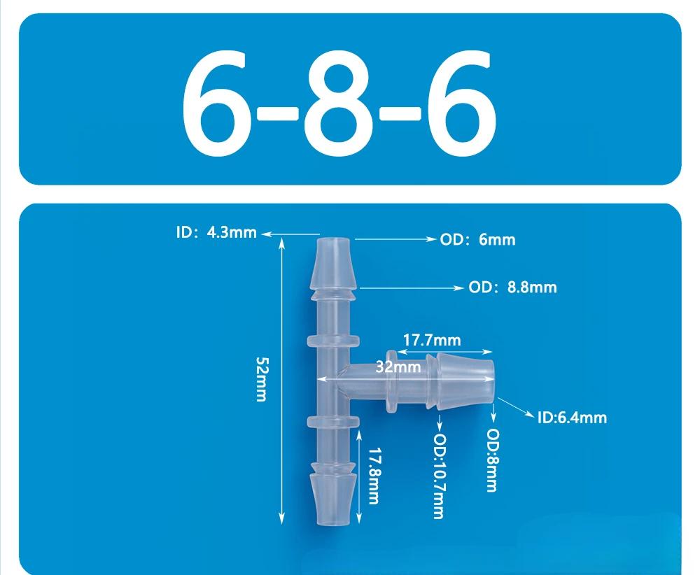 OD 1.6mm-20mm Plastic Equal Diameter Tee T-shaped Connector Pagoda Hose Barb Tee Hose Connector Multiple Specifications