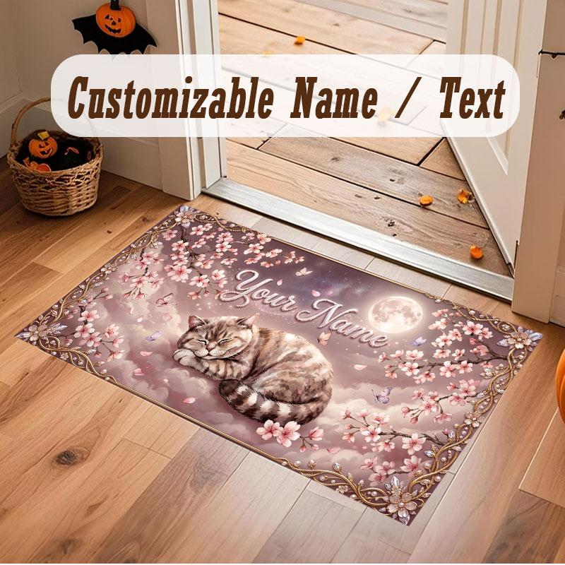 Floral Garden Theme Crystal Velvet Floor Rug Personalized Custom Name Text Warm Carpet Home Decoration