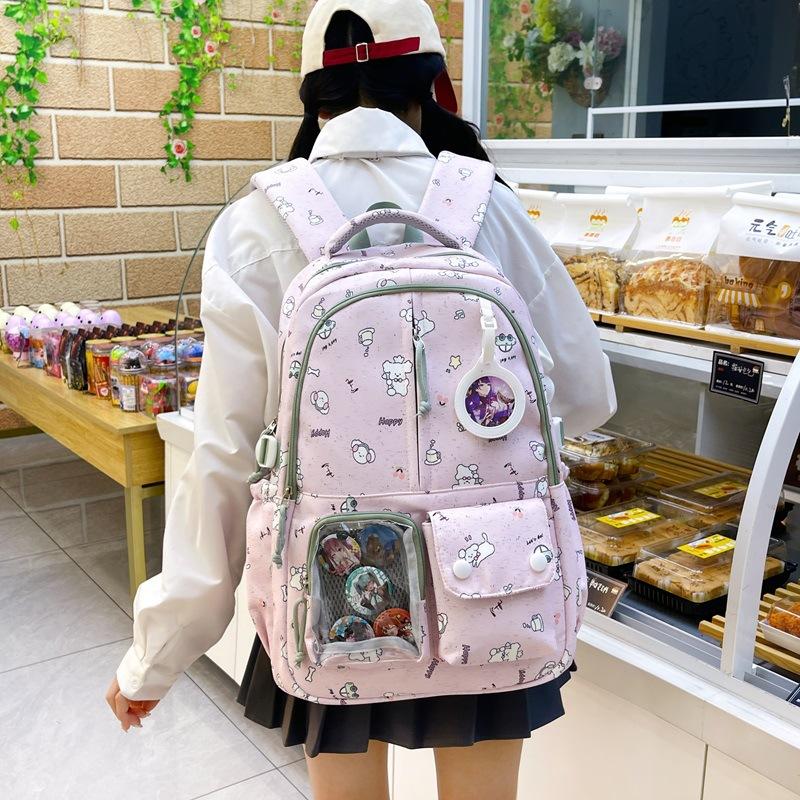 Schoolbag Fashion Cartoon Printed Backpack Female Middle and High School Student School Bag Large Capacity Lightweight Cute Girl Casual Backpack