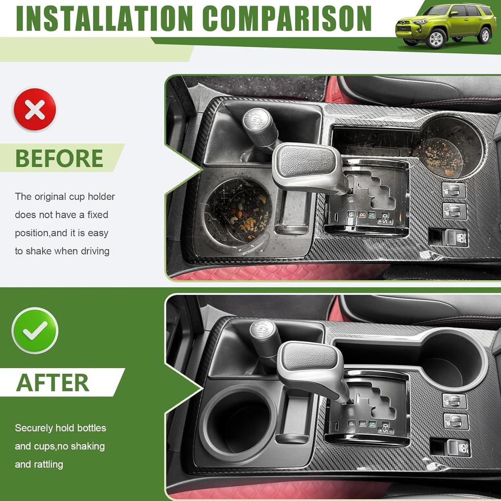 Upgrade Cup Holder Erts For 2014-2024 Toyota 4Runner Center Console Cupholder Coaster Liner Replaces Mat For 4 Runner Interior Accessories