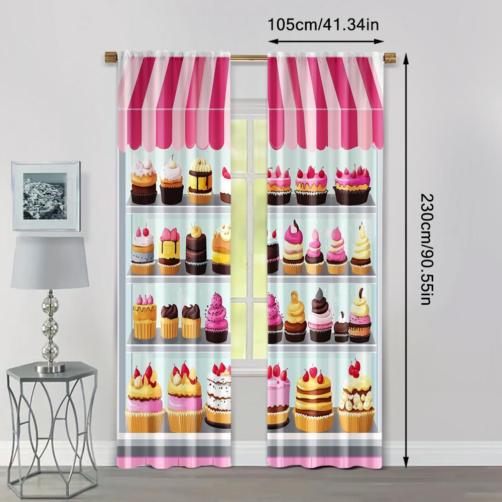 2 Stück, Partyvorhänge Cartoon Konditorei Vielseitiges Polyester, Ohne Strom Festliche Wanddekoration Perfekt für Zuhause & Party