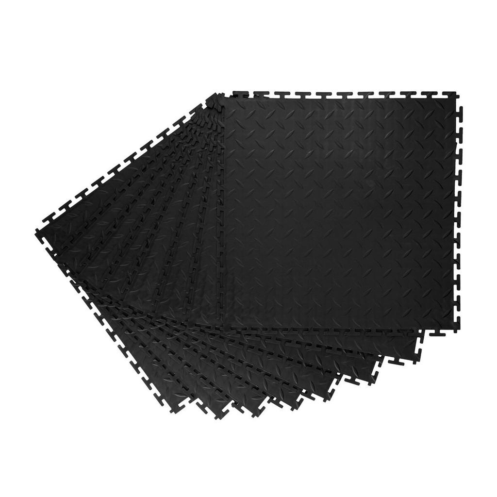 Garage Floor Tiles Interlocking, 8 Pack 513 x 513 x 5 mm Interlocking Modular Garage Flooring Tiles, Diamond Plate Slip-Resistant PVC Mats for