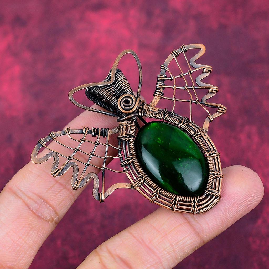 Grüner Feuer Labradorit Anhänger Kupferdraht Gewickelter Schmuck Schmetterling Anhänger