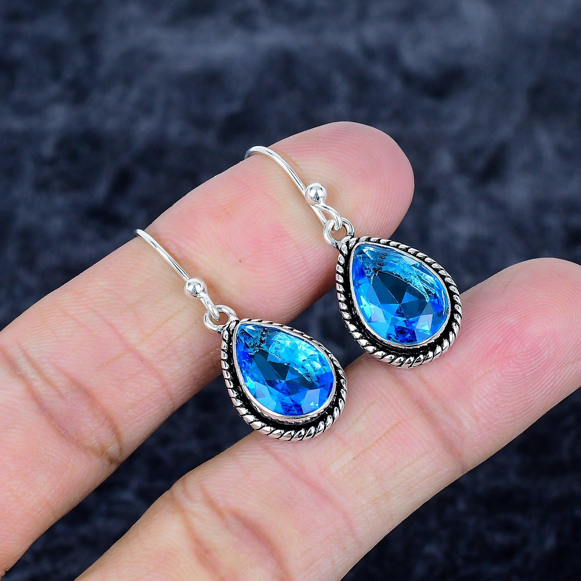 

Swiss Blue Topaz Gemstone 925 Sterling Silver Jewelry Earring 1.38 MM-3464