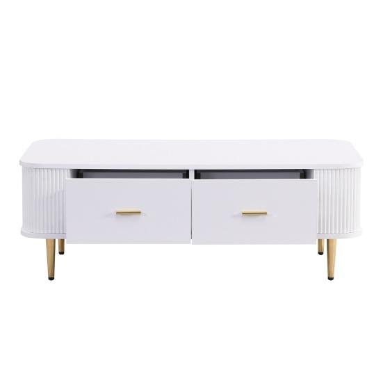 Center Table Coffee Golden Handles with Two Drawers Large Storage Space Curved Sofa Corners Wavy Side Storing MDF Rectangle Shape Tea Home Furniture