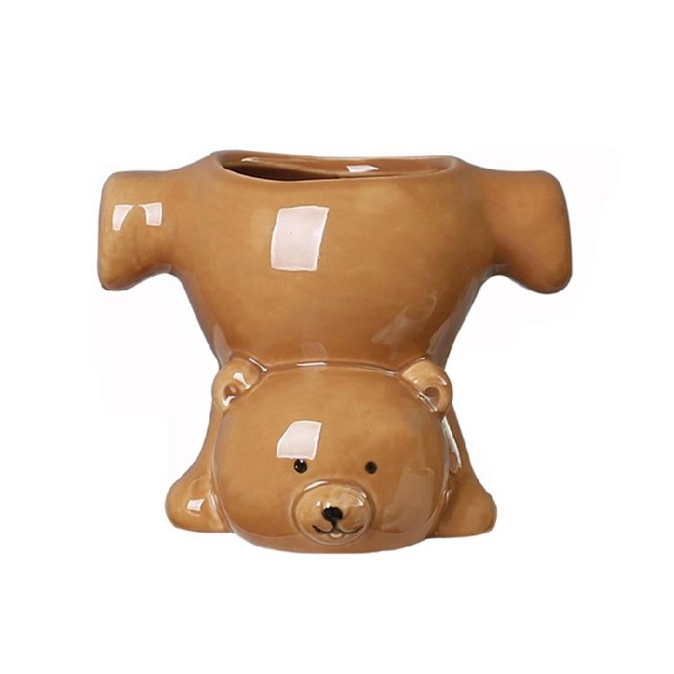 Creative Upside Down Bear Pottery Planter Indoor/Outdoor Planter Suitable For Plant And Desktop Organization