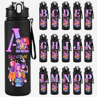 Anime K-Pop Demon Hunters A-Z English Letter Printed Black Water Cup Demon Hunters Large Capacity Outdoor Portable Drinking Bottle for Boy Girl Gift